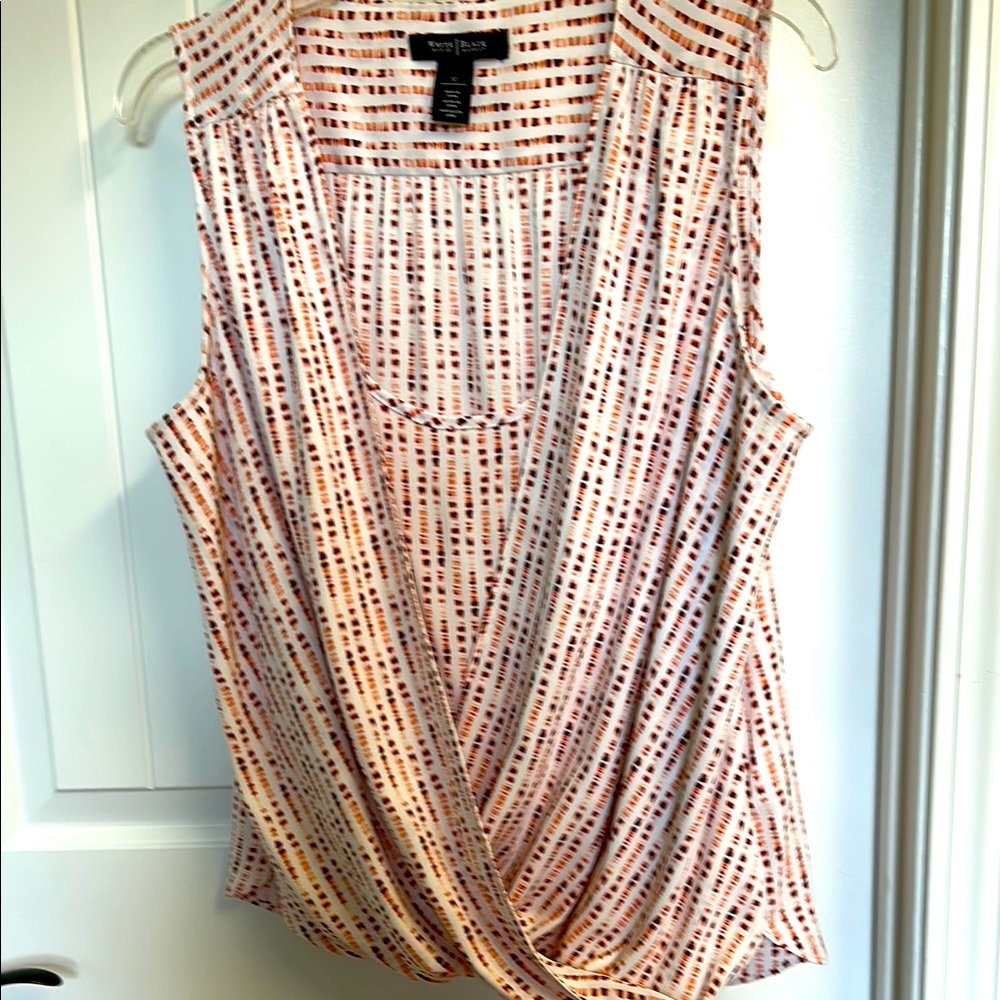 WHBM sleeveless top w/faux wrap draped front